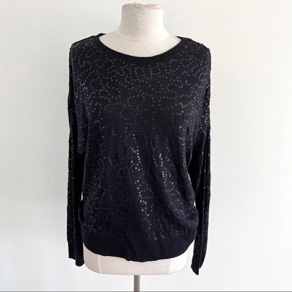 Chan Luu Black Sequin Long Sleeve Sweater Small - Picture 1 of 9